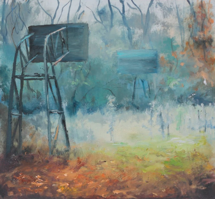 Картина-аллегория: на пустом пространстве друг напротив друга стоят два баскетбольных щита с сетками. Композиция минималистична и символична, передаёт настроение конфронтации и внутренней стойкости.